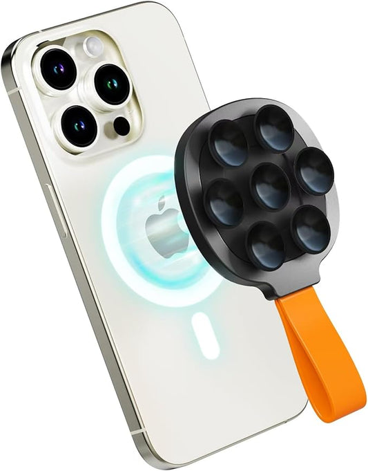Herclear Magnetic Suction Cup Phone Mount, Ultra-Comfort Silicone Suction Grip Holder Stand for MagSafe, Hands-Free Mirror Shower Phone Holder Mount for TikTok/Video/Selfies/Shower, Orange
