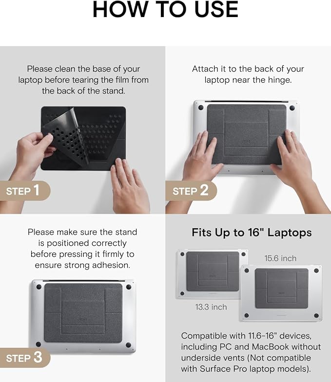MOFT Laptop Stand for Desk, Adhesive MacBook Computer Stand with 2 Adjustable Viewing Angles, Foldable and Portable Laptop Riser Compatible with 11"-16" Laptops, Misty Cove
