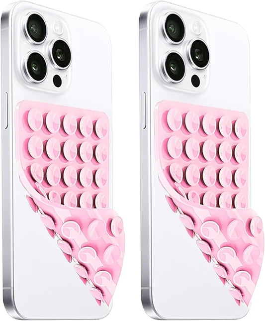 LvShuLiangPin Anteel 2 Pack Silicone Suction Cup Phone Case Mount Double Sided, Hands-Free Strong Grip Silicon Phone Holder, Non Slip Phone Accessories for Selfies and Videos (Light Pink)
