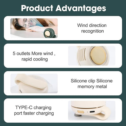 Small Clip Fan, Personal Waist Fans,Portable Silent Mini Bladeless Fan Clip On for Shirt,Hands-Free Personal Clip Fans 3 Speeds,Clips on Waist Neck Fanes for Outdoor,Camping,Travel,Office (White)