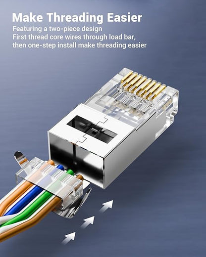 VCE RJ45 Connectors CAT7/CAT6A UL-Listed 30-Pack Non-Pass-Thru, Shielded Modular Plugs Gold Plated Network Ends for 23AWG Ethernet Cable with Strain Relief Boots - Black