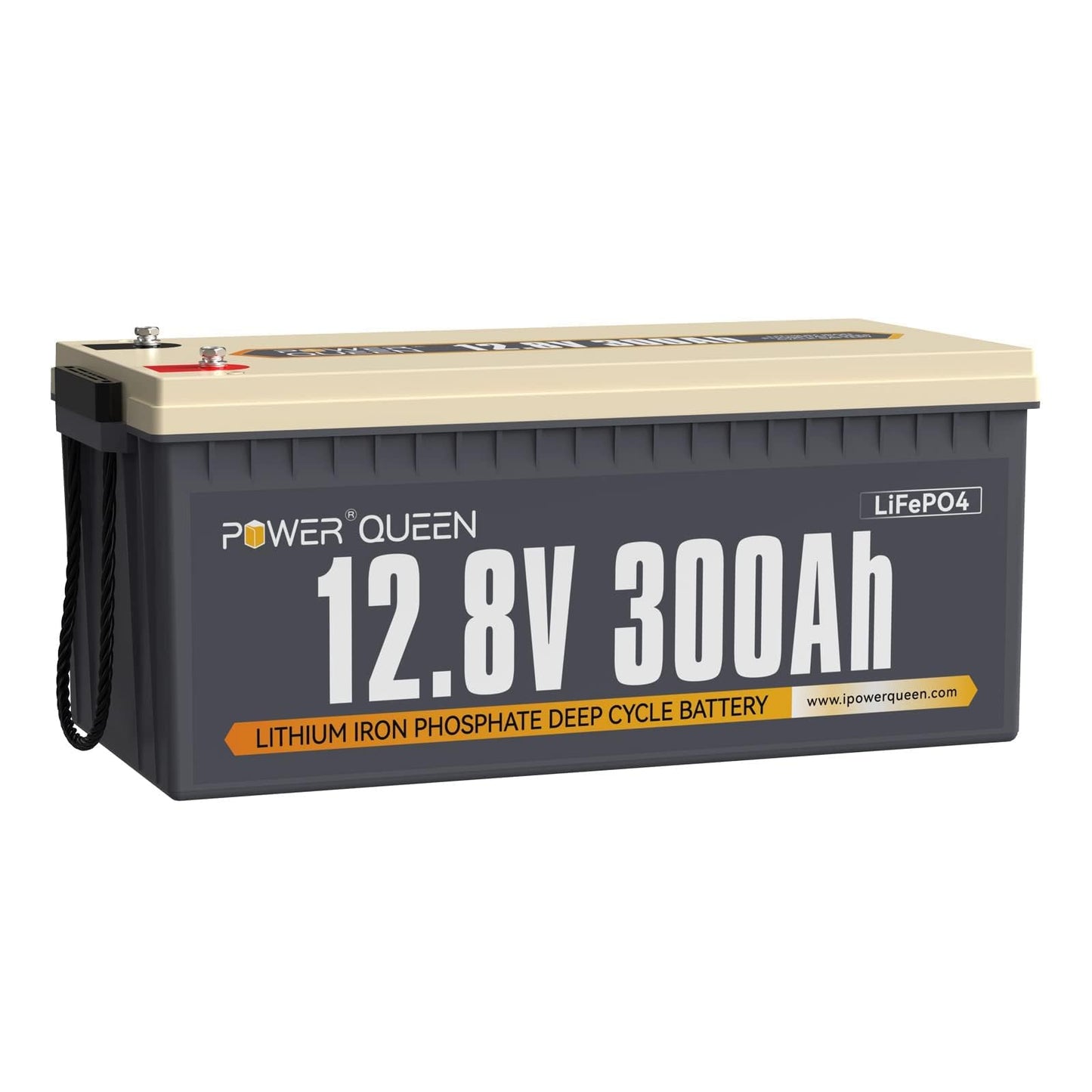 Power Queen 12V 300Ah Lithium Battery, 3840Wh LiFePO4 Battery with 2560W Power Output, Up to 15000+ Deep Cycles, BMS Protections for Solar, RV Motorhome, Marine, Off-Grid
