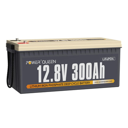 Power Queen 12V 300Ah Lithium Battery, 3840Wh LiFePO4 Battery with 2560W Power Output, Up to 15000+ Deep Cycles, BMS Protections for Solar, RV Motorhome, Marine, Off-Grid