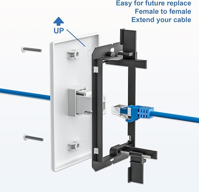 FGB 1-Port Keystone Wall Plate, with Low Voltage Mounting Bracket, with Single Gang Decorator Wall for RJ45, HDMI, and Coax Keystone Inserts, White, 10-Pack
