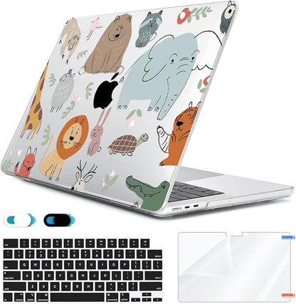 Compatible with 2025 2024-2022 MacBook Air 13 inch Case M4 A3240 M3 A3113 M2 A2681, Hard Shell&Keyboard Cover&Screen Film&Webcam Cover for New M4 Mac Air 13.6 inch with Touch ID, Cute Animal