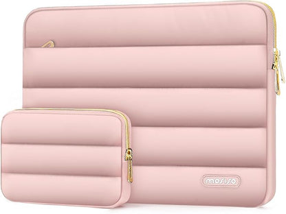 MOSISO 14 inch Laptop Case, 14 inch Puffy Laptop Sleeve Compatible with HP Lenovo Dell ASUS Acer, HP Stream, Dell Latitude, Lenovo IdeaPad, Polyester Horizontal Bag with Small Case, Pink