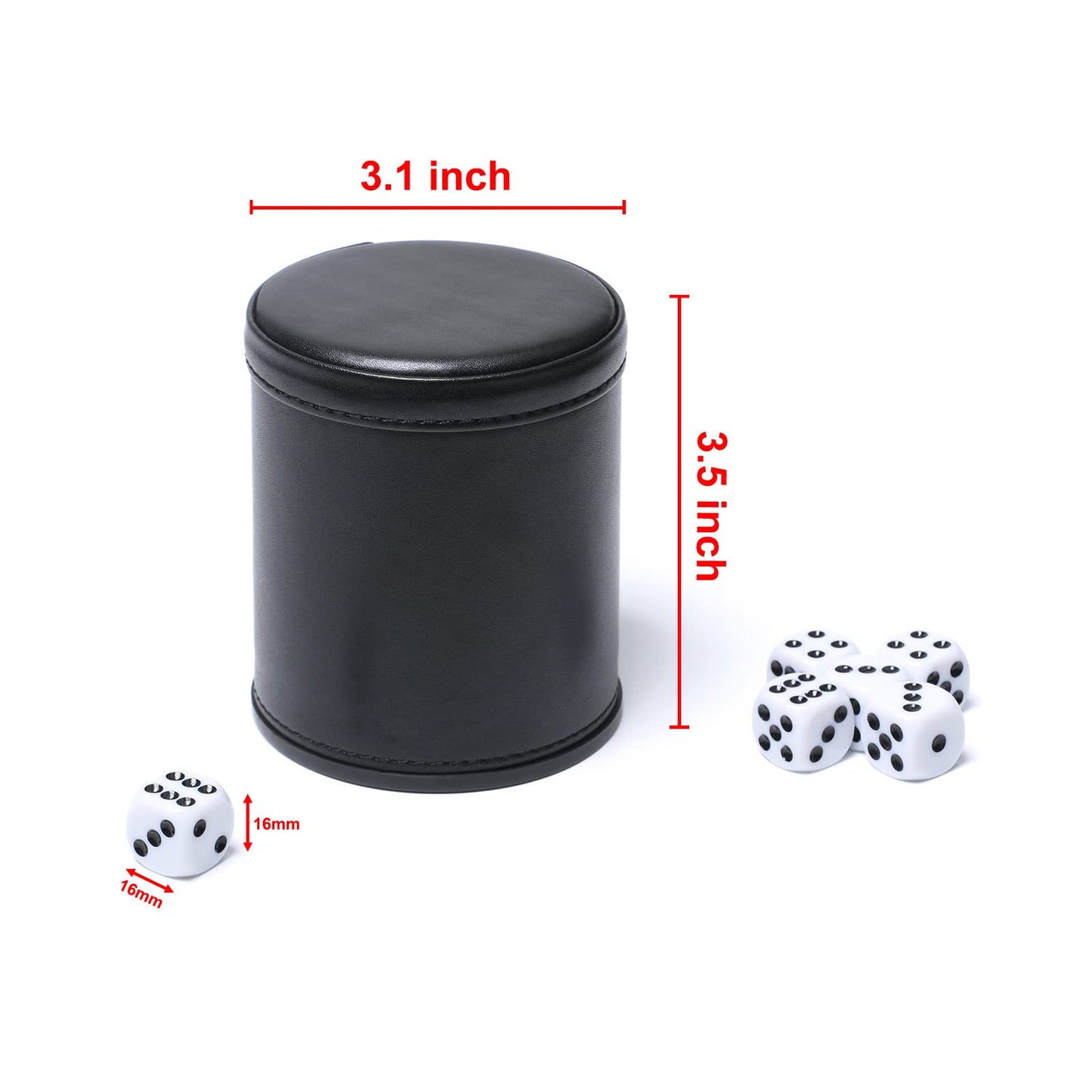 Leatherette Dice Cup Set Red Felt Lined Shaker with 6 Dot Dices for Yahtzee Farkle Bar Party Dice Games-5 Pack