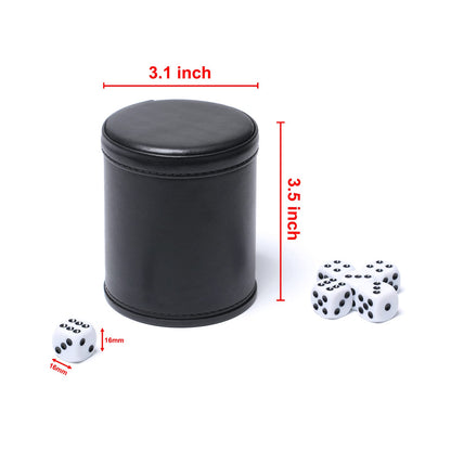 Leatherette Dice Cup Set Red Felt Lined Shaker with 6 Dot Dices for Yahtzee Farkle Bar Party Dice Games-5 Pack