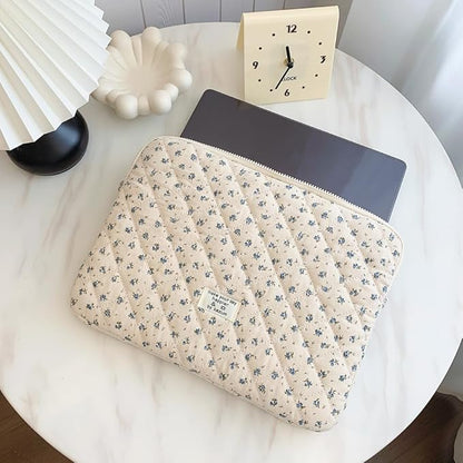 Puffy Laptop Sleeve 13 Inch Cute Quilted Laptop Protective Case Padded Floral Computer Sleeve for MacBook (A-Blue, 13 Inch)