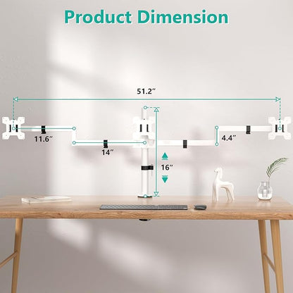 WALI Triple Monitor Mount, Three Monitor Desk Mount Fits 13-27in Screens, Holds up to 22lbs, Multiple Computer Stand with Tilt, Swivel, Rotation, VESA 75x75,100x100mm(M003S-W), White