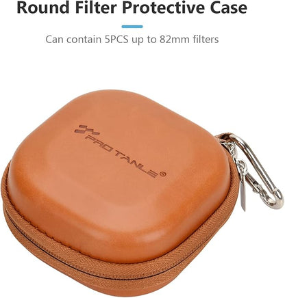 Andoer Camera Filters Case Bags for Filters Up to 82mm, 5 Pockets PU Leather DustProof Filter Hard Storage Case for UV CPL ND Graduated Neutral Density Filters