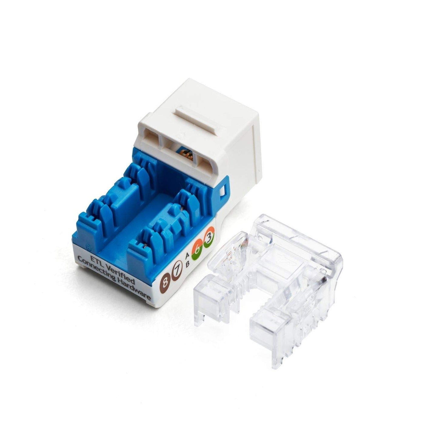TRUE CABLE Cat6A Unshielded (UTP) Keystone Jack, 90-Degree Punch-Down RJ45 Female Module, PoE++ 4PPoE, UL Listed & TIA Certified, White, 12 Pack