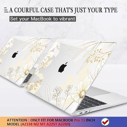 CISSOOK Compatible with M2 MacBook Pro 13 Inch Case 2025-2020 Release M1 M2 A2338 A2289 A2251, Plastic Hard Shell Case & Keyboard Cover for MacBook Pro 13 with Touch Bar, Golden Flowers