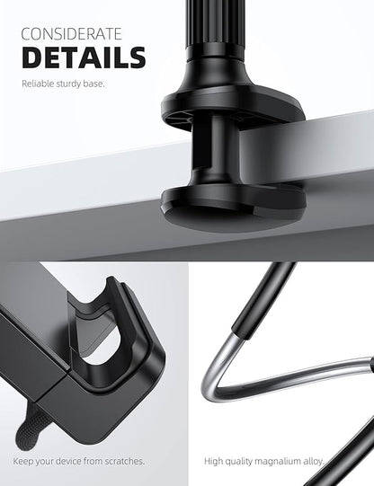 Lamicall Gooseneck Tablet Mount Holder for Bed - Flexible Tablet Arm Clamp for Bed Compatible with Pad Mini 7.9, Air 9.7, Pro 10.5, Kindle, Switch, Galaxy Tabs, More 4.7-11" Device - Black