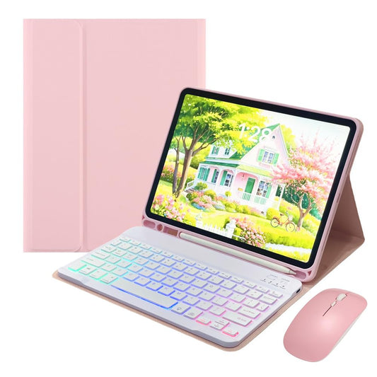 Disonbeir Rainbow Backlit Keyboard Case for iPad Pro 13 inch (M5, 2025/M4, 2024) Case with Mouse and 7 Colors RGB Colorful Backlight Magnetic Detachable Bluetooth Keyboard Cover,Pink