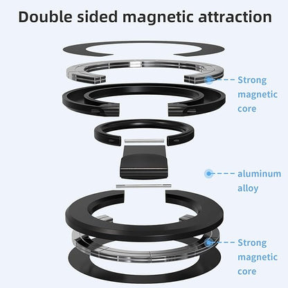 RESPECTED BRO-Magnetic-Phone-Ring-Holder with Dual Rings, Compatible with iPhone 16/15/14/13/12, Multifunctional Stand for Desk,Office,Gym,Kitchen & All Metal Surfaces, Finger Loop Grip (Black)