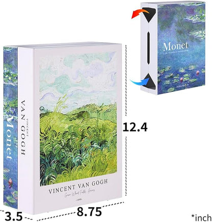 Book Shape Decorative Cable Management Box - Expandable Cable Organizer Box with Magnetic Closure for Home & Office (Gogh Monet, Large)