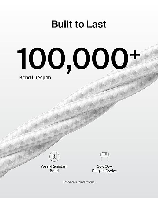Belkin USB A to USB C Cable 2-Pack, 3.3ft, 15W - Type C Charger, iPhone Charger Cord, Soft, Braided, Flexible for iPhone 17 & 16, Galaxy S26, Pixel 10, iPad Pro, Airpods Pro, Switch & More - White