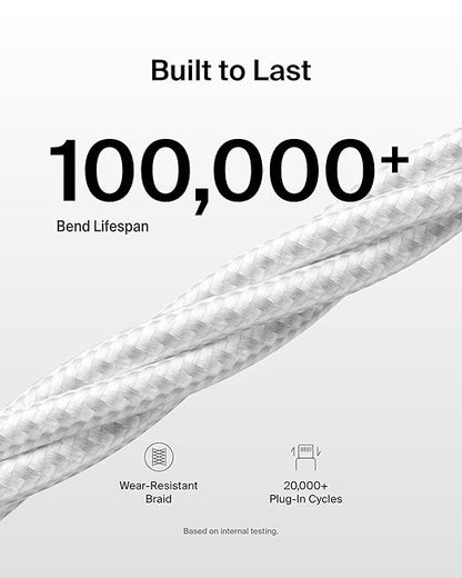 Belkin USB A to USB C Cable 2-Pack, 6.6ft, 15W - Type C Charger, iPhone Charger Cord, Soft, Braided, Flexible for iPhone 16 & 15, Galaxy S25, Pixel 9, iPad Pro, Airpods Pro, Switch & More - White