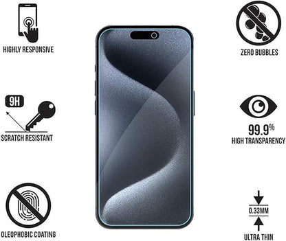 Anti Blue Light Screen Protector for iPhone 15pro & iPhone 15 [3 Pack] 9H+ Anti Blue Light Tempered Glass, Anti-Scratch, Case Friendly