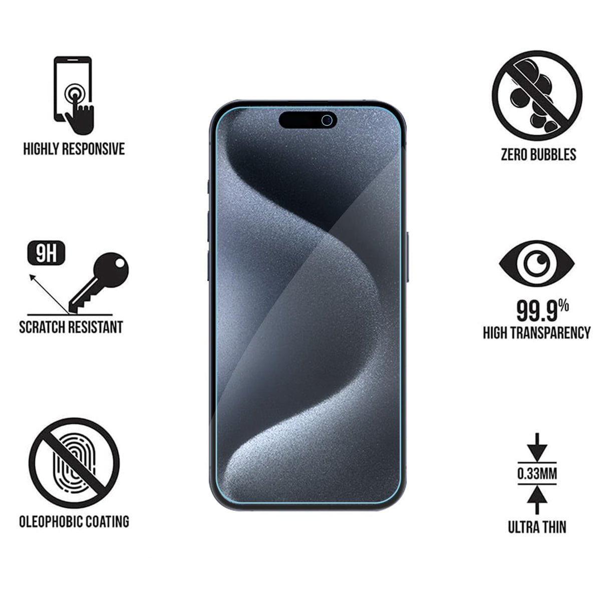 Focuses Anti Blue Light Screen Protector for iPhone 15pro & iPhone 15 [3 Pack] 9H+ Anti Blue Light Tempered Glass, Anti-Scratch, Case Friendly