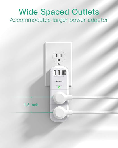 Surge Protector USB Outlet Extender, 6 AC Multi Plug Outlet and 3 USB Ports (1 USB C), 3-Sided Swivel Power Strip Outlet Splitter for Home, Dorm Room Essentials (2 Pack)