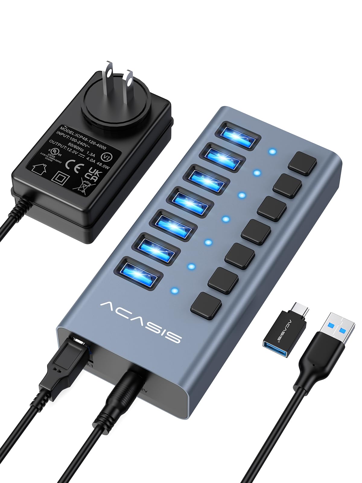 ACASIS Powered 16 Ports USB 3.2 Hub, 10Gbps Data Transfer, 96W Adapter