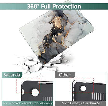 Batianda Case for MacBook Air 13 inch 2020 2019 2018 Release A2337 M1 A2179 A1932, Plastic Hard Shell +Keyboard Cover+Screen Protector for MacBook Air 13 inch Touch ID & Retina,Grey & Gold Ink