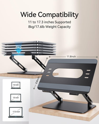 Orlian Foldable Aluminum Laptop Stand Up to 17.3" Laptops, Height Adjustable Portable Ergonomic Computer Holder, Space Saving Desk with Heat Dissipation. Compatible with MacBook/Dell/HP etc, Black