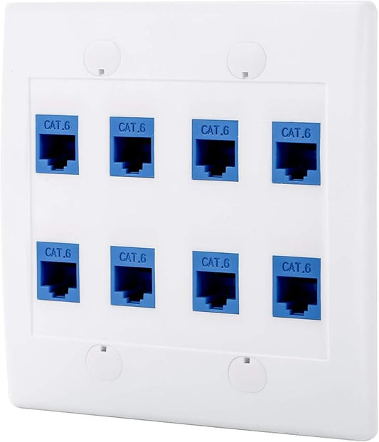 Cat6 Keystone Ethernet Wall Plate Female to Female - White (8 Port)