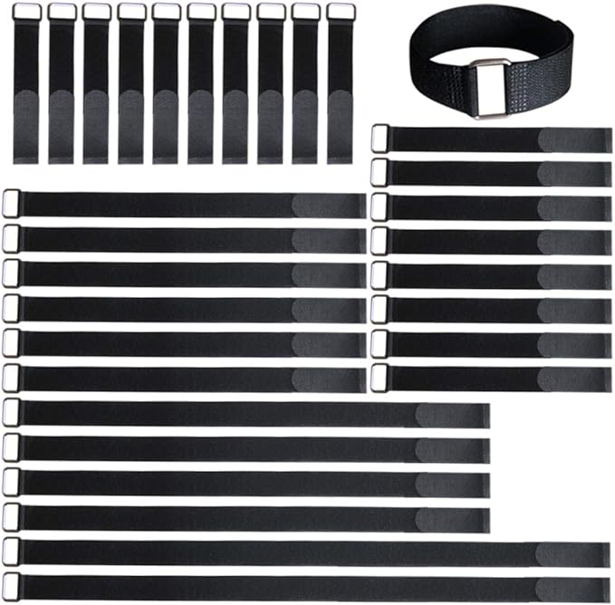 8"12"18"24"30" Hook and Loop Fastening Cable Strap - 30 Pack Reusable Nylon Extend Securing Strap - Adjustable Cinch Strap with Buckle