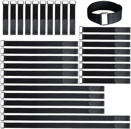 8"12"18"24"30" Hook and Loop Fastening Cable Strap - 30 Pack Reusable Nylon Extend Securing Strap - Adjustable Cinch Strap with Buckle