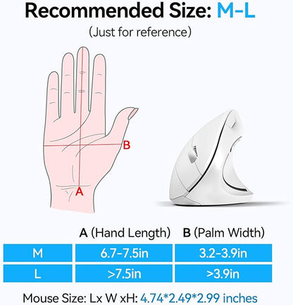 TECKNET Ergonomic Mouse, Wireless Bluetooth Vertical Mouse, 4800 DPI Optical Tracking, 6 Adjustable DPI, Quiet Clicks, 2.4GHz with USB A Receiver, 12 Months Battery, 6 Buttons, Wide Compatibility