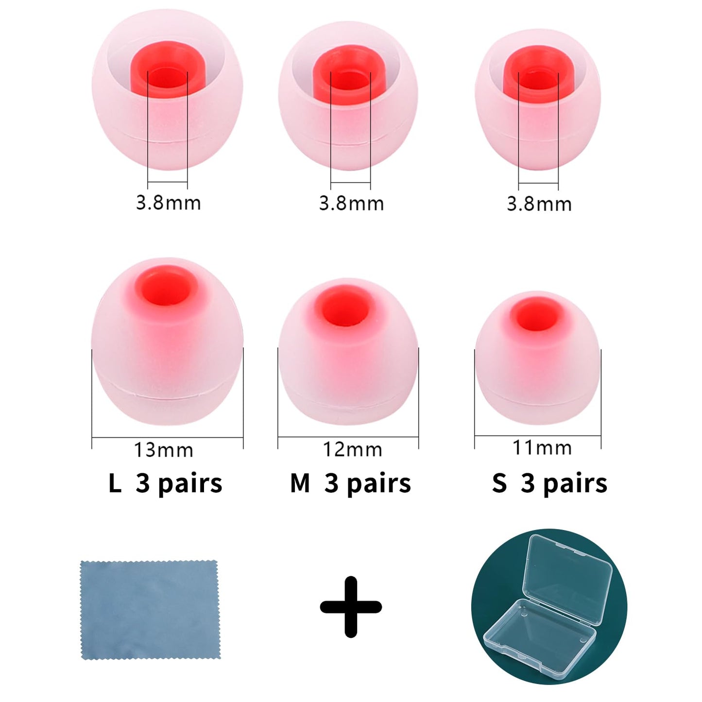 TSZYYM Earbud Tips Ear Bud Tips Soft Anti Slip Washable and Reusable Silicone Replacement Earbud Tips Fit Most in-Ear Earbuds(Inner Hole 3.8mm -5.1mm) 18pcs S M L