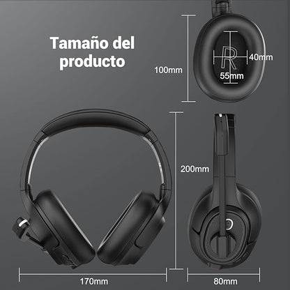 Bluetooth Headset for PC, Wireless Computer Headphone with AI-Powered Environmental Noise Cancelling Microphone & 2.4G USB Dongle, 55H Playtime, Over Ear Comfort Office Headset for Work, Laptop, Zoom
