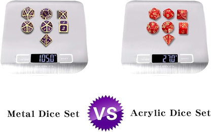DNDND Glitter Purple Metal Dice Set, Solid Polyhedral DND Metallic Dice with Free Metal Case for Role Polying Game Dungeons and Dragons