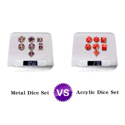 DNDND Glitter Purple Metal Dice Set, Solid Polyhedral DND Metallic Dice with Free Metal Case for Role Polying Game Dungeons and Dragons