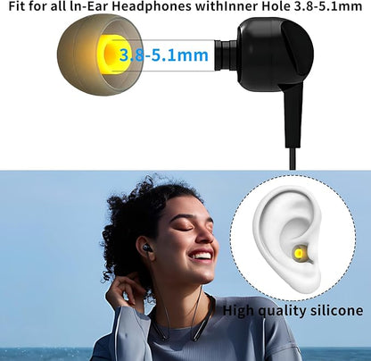 Replacement Earbud Tips Soft Anti Slip Washable and Reusable Silicone Fit Most In-Ear Earbuds (Inner Hole 3.8mm-5.1mm) 18pcs S M L