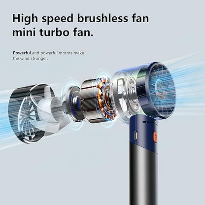 Handheld Fan,Portable Turbo Fan,Powerful Personal Fan(7000rpm High-Speed Motor,Battery Work 3-16 H),USB Rechargeable Mini Handheld Fan for Travel/Outdoor/Gift/Makeup (Navy Blue)