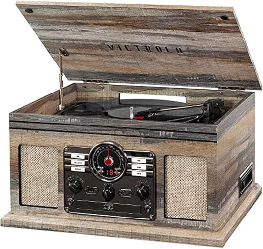 Victrola Quincy - 6-in-1 Bluetooth Record Player - Farmhouse Shiplap Grey