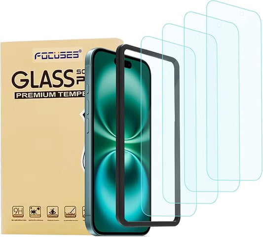 Focuses 4 Pack Anti Blue Light Screen Protector for iPhone 16,iPhone15 [6.1inch] with Installation Frame,9H+ Anti Blue Light Tempered Glass, Anti-Scratch, Case Friendly