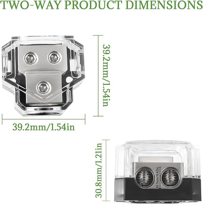 BOJACK 2 Way Power Distribution Connecting Block 1x0/2/4 Gauge Input 2x4/8 Gauge Output Power Distribution Block for Car Amplifier Audio Splitter