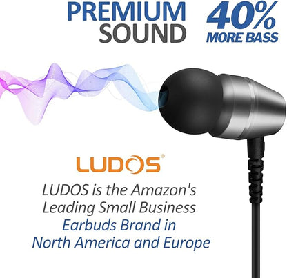 LUDOS OMNITONE Wired Earbuds in-Ear Headphones, 5 Years Warranty, Earphones with Microphone, 3.5 mm Jack Corded Ear Buds, Videoconference for iPhone, Samsung, Laptop, Kids, School Students - Grey