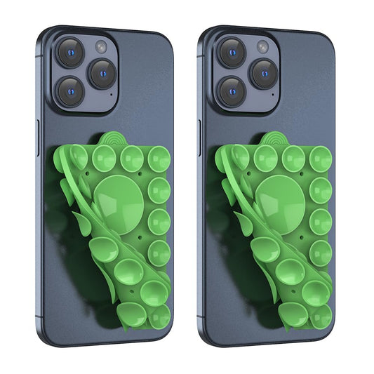 Double Sided Silicone Suction Phone Holder Mount,Compatible with iPhone and Android Cases Hands-Free Mirror Shower Phone Mount Strong Grip Holder (Grass Green, Double Sided 2PCS)