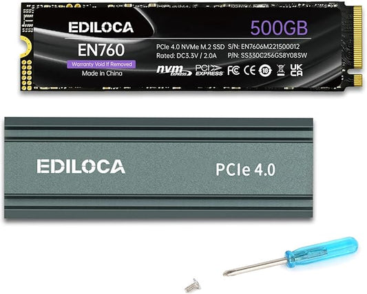 500GB M2 NVME SSD with Heatsink - PCIe Gen4.0 NVMe M.2 2280 3D NAND TLC, 4800MB/s Read, Internal Solid State Drive for PS5/PC, Dynamic SLC Cache, PS5 Storage Expansion, 5-Year Warranty(EN760)