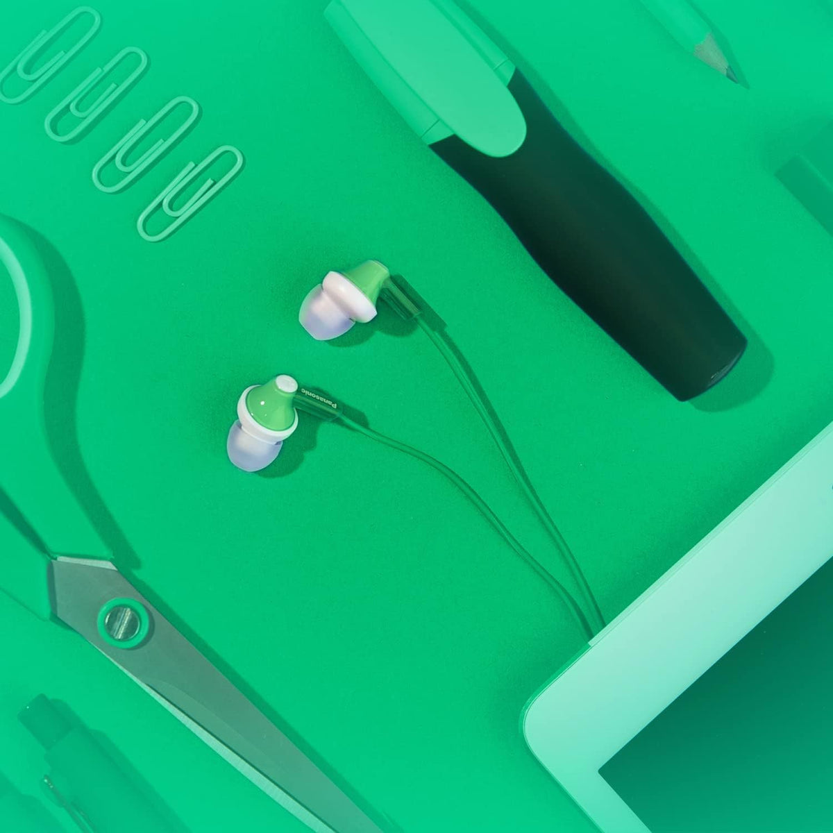 Panasonic ErgoFit In-Ear Earbud Headphones RP-HJE120-G (Green) Dynamic Crystal Clear Sound, Ergonomic Comfort-Fit