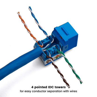 TRUE CABLE Cat6A Unshielded (UTP) Keystone Jack, 90-Degree Punch-Down RJ45 Female Module, PoE++ 4PPoE, UL Listed & TIA Certified, Blue, 12 Pack