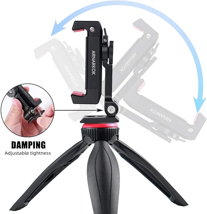 Metal Phone Tripod Mount w Rotatable Cold Shoe for Micphone Easy Use,Compatible with iPhone Tripod Adapter, Cell Phone Mount Holder,Hot Video Creater Vlogging Rig