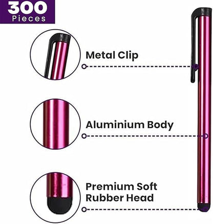 Stylus Pens for Touch Screens, 300 Pieces Stylists Pack Universal Colorful Long Metal, Touch Screen Pens for iPad, iPhone, Android, Galaxy, Chrome Book, Tablets, Assorted Colors All Touch Devices - 4"