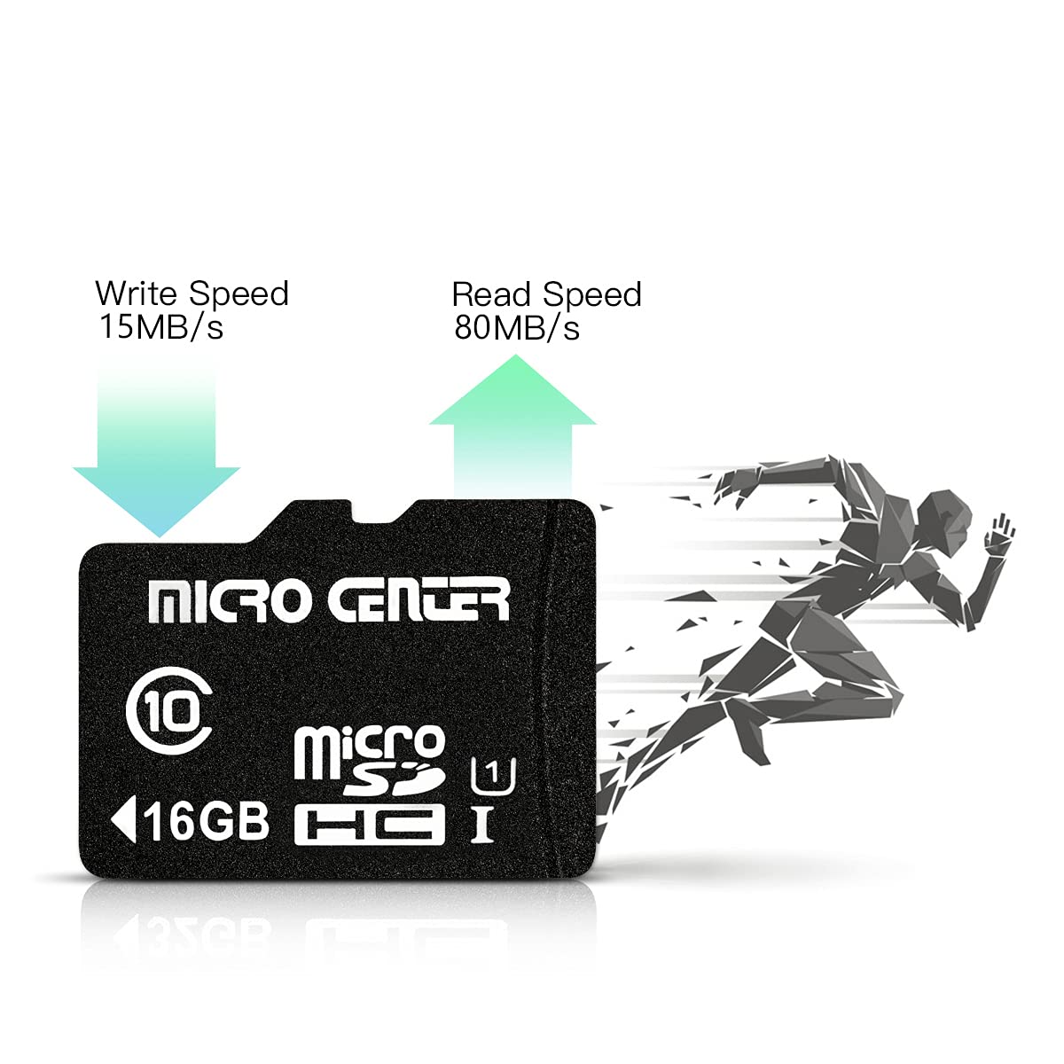 Micro Center 16GB Class 10 MicroSDHC Flash Memory Card with Adapter for Mobile Device Storage Phone, Tablet, Drone & Full HD Video Recording - 80MB/s UHS-I, C10, U1 (10 Pack)